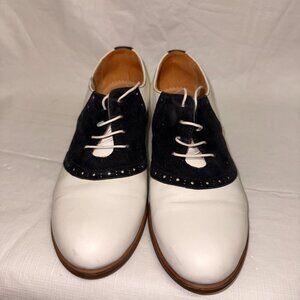 Julia Bo Stoker Saddle Shoes - White Leather & Black Suede - Size 6.5